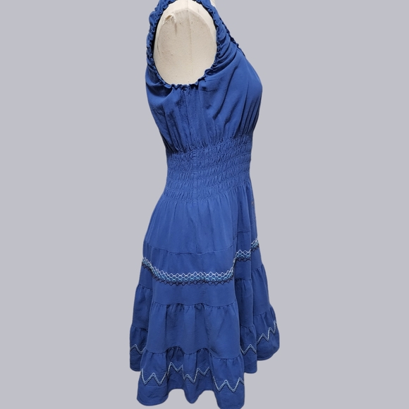 Anthropologie Lapis blue linen tiered peasant dress size mp - Picture 4 of 9